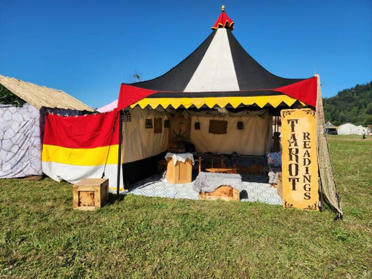 Lady J, Pirate card reader travels to live events with Oakenfoot Faire Tent