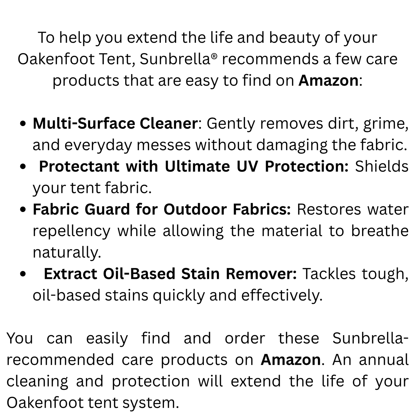 Sunbrella manufacture recommends these maintenance products, Parts and Accessories.