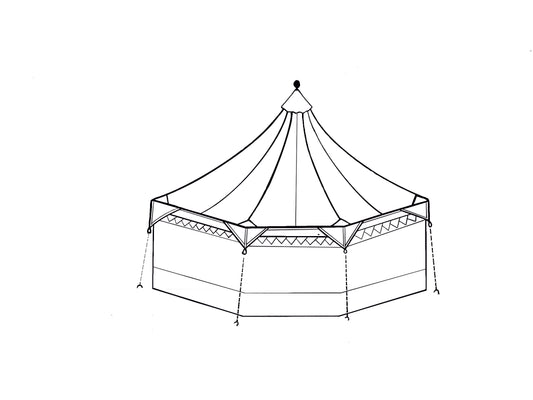 Oakenfoot Custom 15' hexagon Faire Sails pattern tent system, build-a-tents