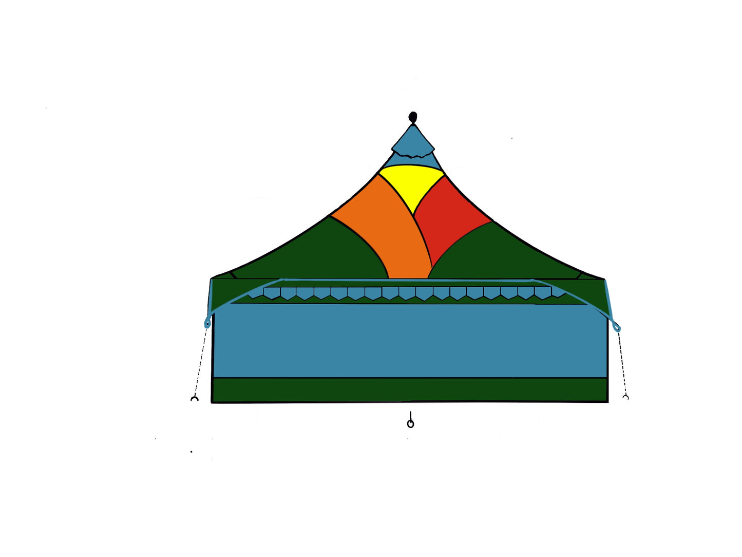 Oakenfoot Poppy theme pattern, 15-foot square, complete pavilion style tent system