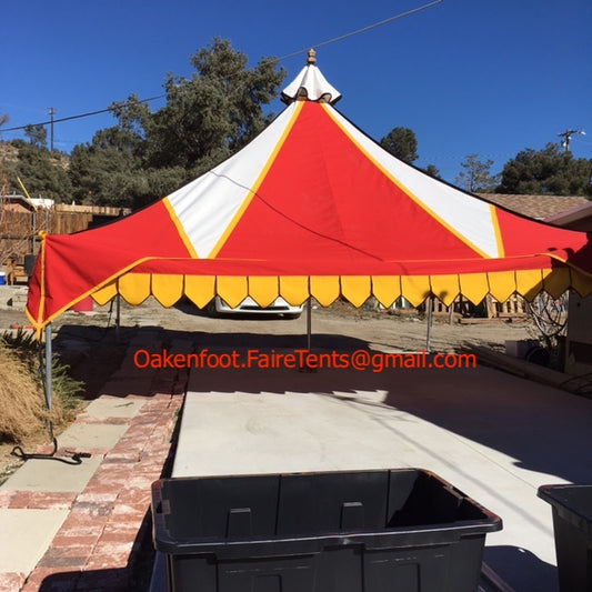 Oakenfoot Faire Tents –  15-foot square, Maltese Cross Theme, tent system